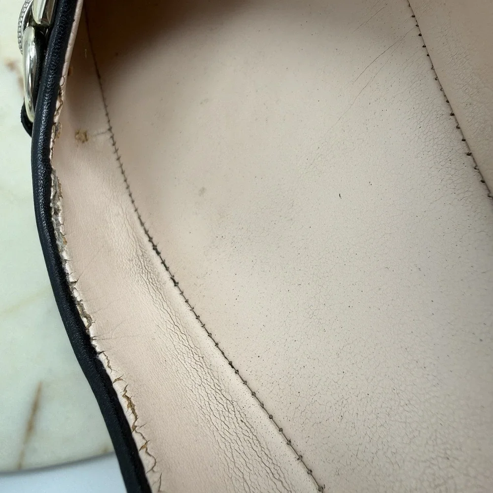 Kate Spade Payton Ballet Flats Black Leather Silver Logo Size 6.5B Slip-On